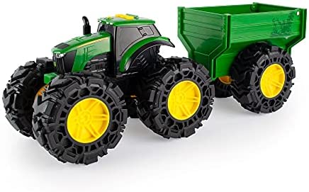 Toddler Toys Lights And Sounds Monster Treads Tractor Toy With Wagon 8 Inch Green Ages 3+ Red - Farm Adventure Play Edition