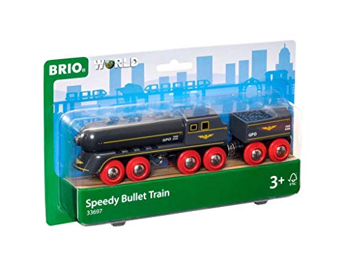 RIO World 33697 – Speedy Bullet Train – 2 Piece Wooden Toy Train Set For Kids Age 3 And Up - Railway Imagination Collection