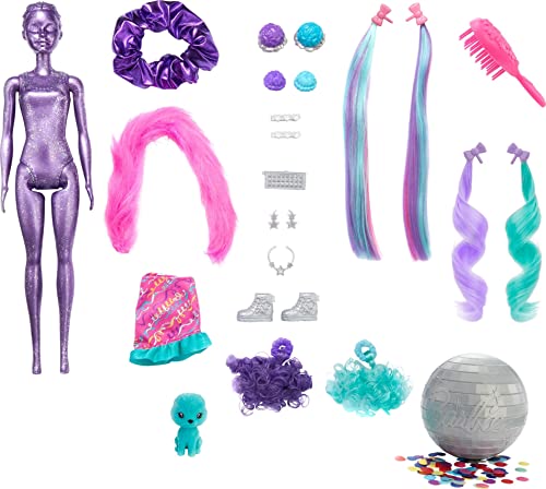 New Color Reveal Doll Glittery Purple With 25 Hairstyling & Party-Themed Surprises Including 10 Plug-in Hair Pieces Gift For Kids 3 Years Old & Up - Railway Imagination Collection