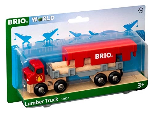 World 33657 – Lumber Truck – 6 Piece Wooden Toy Train For Kids Ages 3 And Up Grey - Railway Imagination Collection