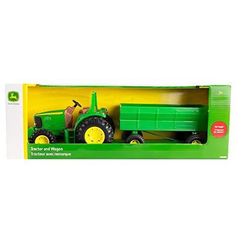 TOMY John Deere Kids Tractor Toy With Flarebox Wagon Set 8 Inches - Farm Adventure Play Edition