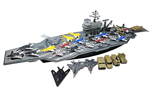 Deals 33 Inch Aircraft Carrier With Soldiers Jets Military Vehicles (18 Fighter Jets) - Farm Adventure Play Edition