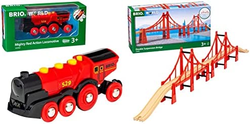 RIO World 33592 Mighty Red Action Locomotive Battery Operated Toy Train With Light And Sound Effects For Kids Age 3 And Up - Railway Imagination Collection