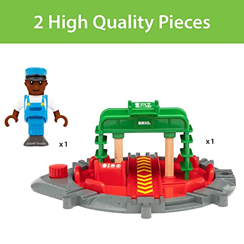 Promo World 33476 – Turntable & Figure – 2 Piece Wooden Toy Train Accessory For Kids Ages 3 And Up - Railway Imagination Collection