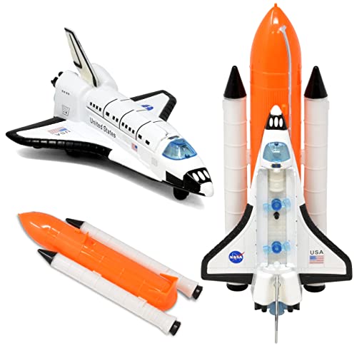 ASA Space Shuttle Toy For Kids Pretend Play 2 Piece Set Rocket Ship With Lights And Sound Diecast Spaceship For Boys Girls Toddlers - Cosmic Adventure Play Set