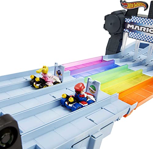Mario Kart Rainbow Road Raceway 8-Foot Track Set With Lights & Sounds & 2 1:64 Scale Vehicles Race With 5-Track Colorful Course With 2 Configurations Toy Gift For Kid - Vehicle Adventure Play Collection