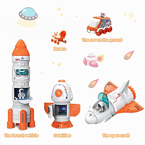 Space Toy For Kids Rocket Ship Toys With Space Shuttle Astronaut Figures Space Rover Spaces Station 5 In 1 Spaceship Toy For Boys 3-8 Aerospace Model Space Figure Toys With Sound & Ligh - Cosmic Adventure Play Set