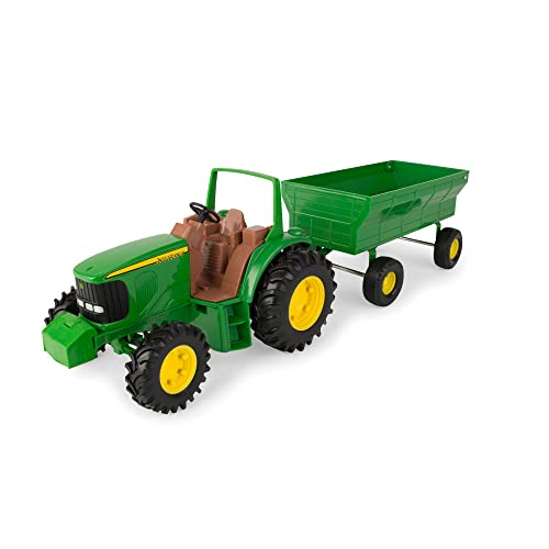 TOMY John Deere Kids Tractor Toy With Flarebox Wagon Set 8 Inches - Farm Adventure Play Edition