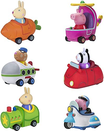 Mini Buggies 6 Pack Set – Peppa George Pig Zoe Zebra & Richard Rabbit In Fun Vehicles & Cars – Toy Gift For Kids – Ages 2+ - Railway Imagination Collection