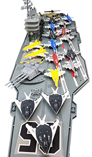 Deals 33 Inch Aircraft Carrier With Soldiers Jets Military Vehicles (18 Fighter Jets) - Farm Adventure Play Edition