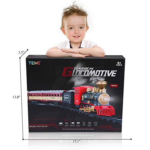 Cheap Train Sets With Steam Locomotive Engine Cargo Car And Tracks Battery Powered Play Set Toy W/ Smoke Light & Sounds For Kids Boys & Girls 3 4 5 6 7 Years Old - Railway Imagination Collection