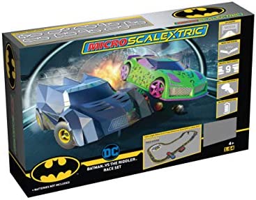 Micro Scalextric Justice League Batman Vs Joker Battery Powered 1:64 Slot Car Race Track Set G1155T Black - Vehicle Adventure Play Collection