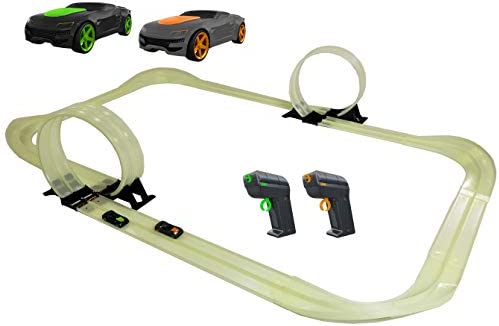 Mote Control Cordless Glow In The Dark High-Speed Super Loop Speedway Track Set With Two Cars For Dual Racing Glow Blue Blue Glow - Vehicle Adventure Play Collection