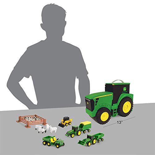 New TOMY John Deere Durable Vehicle Toy Set For Kids With Tractor Shaped Portable Carry Cas - Farm Adventure Play Edition