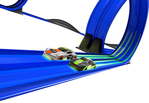 Mote Control Cordless Glow In The Dark High-Speed Super Loop Speedway Track Set With Two Cars For Dual Racing Glow Blue Blue Glow - Vehicle Adventure Play Collection