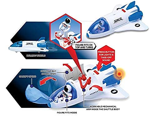 Stro Venture Space Shuttle Toy – Plastic Spaceship For Kids With Lights And Sound – Astronaut Figure Openable Cockpit And Compartment Extended Arm – Fun Space Gift Toys For Any Mission & Adventure - Cosmic Adventure Play Set