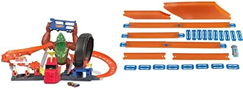 Cheap Toxic Gorilla Slam Gas Station & Tire Repair Shop Playset With Adjustable Launcher Lights & Sounds & 1 1:64 Scale Car Connects To Other Track Sets Gift For Kids 5 Years Old & Up - Vehicle Adventure Play Collection