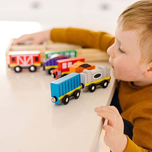 Wooden Train Cars (8 Pcs) – Magnetic Train Wooden Train Toys Train Sets For Toddlers And Kids Ages 3+ - Railway Imagination Collection