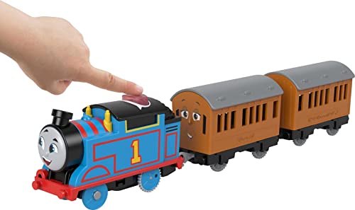 Thomas & Friends Motorized Talking Thomas Engine With Annie & Clarabel Battery-Powered Toy Train With Character Sounds And Phra - Railway Imagination Collection