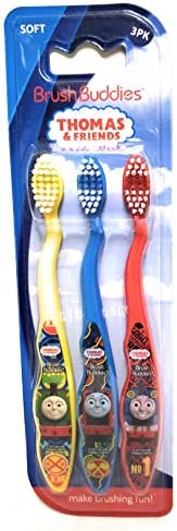 Thomas The Train & Friends Soft Toothbrushes 3 Pack Brush Buddies (Blue Yellow Red) - Railway Imagination Collection
