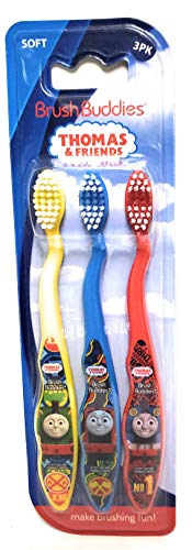 Thomas The Train & Friends Soft Toothbrushes 3 Pack Brush Buddies (Blue Yellow Red) - Railway Imagination Collection