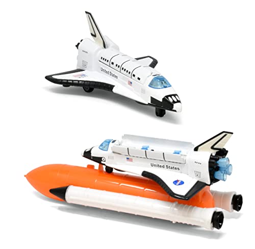 ASA Space Shuttle Toy For Kids Pretend Play 2 Piece Set Rocket Ship With Lights And Sound Diecast Spaceship For Boys Girls Toddlers - Cosmic Adventure Play Set
