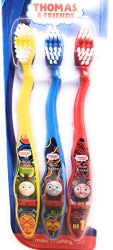 Thomas The Train & Friends Soft Toothbrushes 3 Pack Brush Buddies (Blue Yellow Red) - Railway Imagination Collection