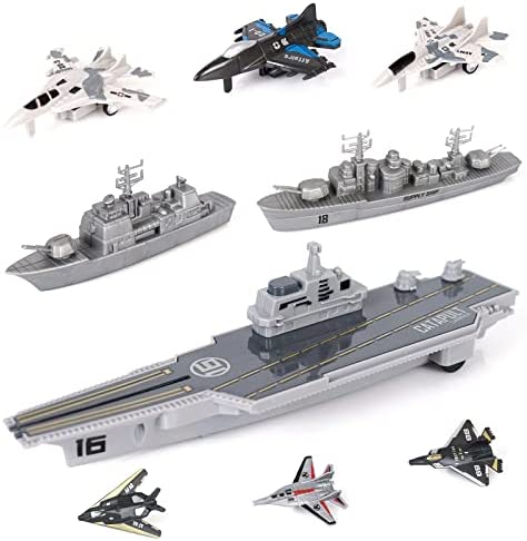Aircraft Carrier Military Naval Ship Toy Play Set With Small Scale Model Planes Fighter Jets Battleship And Supply Ship For Kids Boy Girl Age 5+ Party Favors Gifts Naval Ship-02 - Marine Adventure Collection