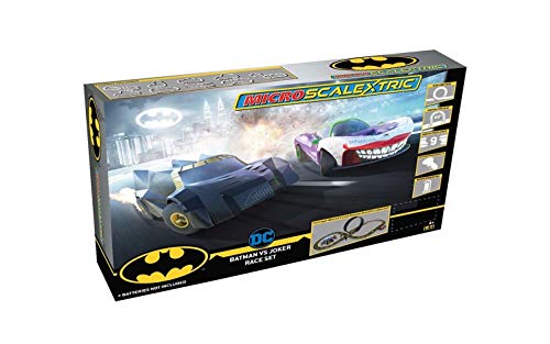 Micro Scalextric Justice League Batman Vs Joker Battery Powered 1:64 Slot Car Race Track Set G1155T Black - Vehicle Adventure Play Collection