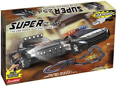 Super 251 USB Power Slot Car Racing Set LED Headlights Strong Magnetic Base Mechanical Lap Counter & Powerbase Integrated As Combo Track For Ages 8 And Up - Vehicle Adventure Play Collection