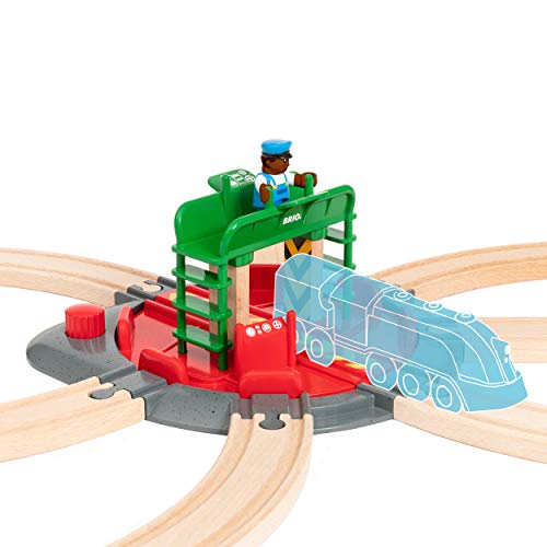 Promo World 33476 – Turntable & Figure – 2 Piece Wooden Toy Train Accessory For Kids Ages 3 And Up - Railway Imagination Collection