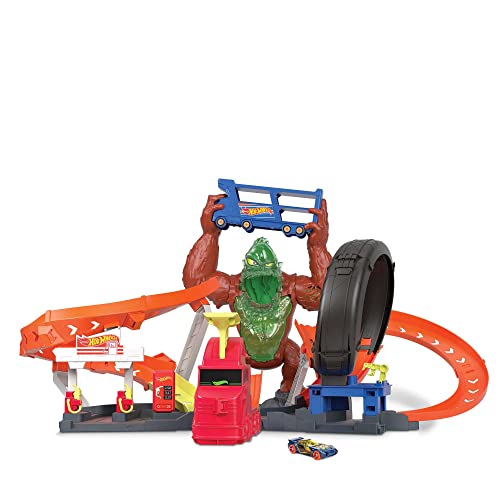 Cheap Toxic Gorilla Slam Gas Station & Tire Repair Shop Playset With Adjustable Launcher Lights & Sounds & 1 1:64 Scale Car Connects To Other Track Sets Gift For Kids 5 Years Old & Up - Vehicle Adventure Play Collection