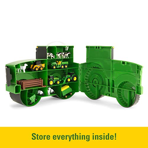 New TOMY John Deere Durable Vehicle Toy Set For Kids With Tractor Shaped Portable Carry Cas - Farm Adventure Play Edition