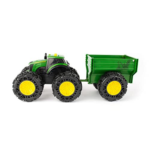 Toddler Toys Lights And Sounds Monster Treads Tractor Toy With Wagon 8 Inch Green Ages 3+ Red - Farm Adventure Play Edition