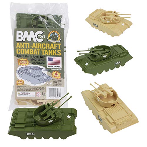 Promo Lassic Payton Anti-Aircraft Tanks – 4pc Tan Green Plastic Army Men Vehicle - Railway Imagination Collection