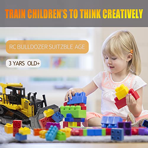 Bnam Remote Control Bulldozer RC 1/16 Full Functional Construction Vehicle 2.4Ghz 9 Channel Dozer Front Loader Toy With Light And Sound For Kids Age 6 7 8 9 10 And Up Years Old - Farm Adventure Play Edition