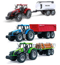 Friction Powered Farm Tractor Vehicles 16.5 Includes Farmer Tractor Water Tank And Log Trailer Push & Go No Batteries Needed (3pc Set) - Farm Adventure Play Edition