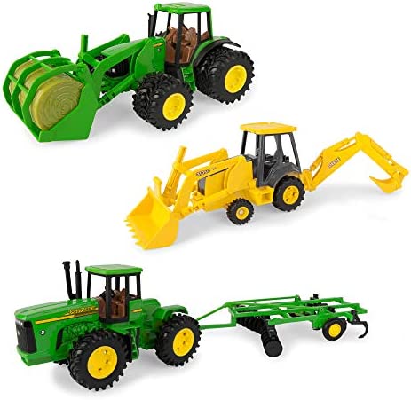 TOMY John Deere Kids Tractor Toy With Flarebox Wagon Set 8 Inches - Farm Adventure Play Edition