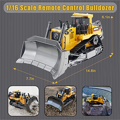 Bnam Remote Control Bulldozer RC 1/16 Full Functional Construction Vehicle 2.4Ghz 9 Channel Dozer Front Loader Toy With Light And Sound For Kids Age 6 7 8 9 10 And Up Years Old - Farm Adventure Play Edition