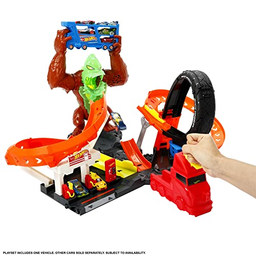 Cheap Toxic Gorilla Slam Gas Station & Tire Repair Shop Playset With Adjustable Launcher Lights & Sounds & 1 1:64 Scale Car Connects To Other Track Sets Gift For Kids 5 Years Old & Up - Vehicle Adventure Play Collection
