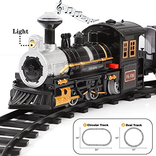 Electric Christmas Train Set For Kids Battery-Powered Train Toys With Sounds Include 4 Cars And 10 Tracks Classic Toy Train Set For 3 4 5 6 Years Old Boys Girls - Railway Imagination Collection