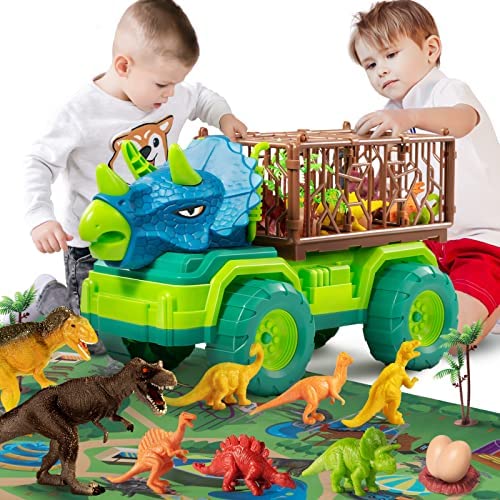 Budget Dinosaur Truck Toys For Kids 3-5 Years Tyrannosaurus Transport Car Carrier Truck With 8 Dino Figures Activity Play Mat Dinosaur Eggs Capture Jurassic Dinosaur Play Set For Boys And Girls - Vehicle Adventure Play Collection