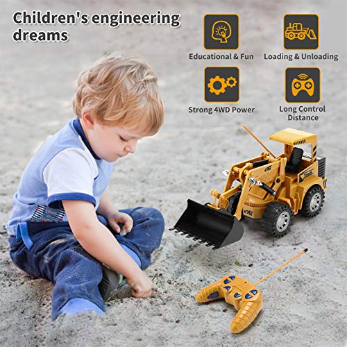 Remote Control Construction Toy – RC Bulldozer 1/24 Front Loader RC Tractor Vehicles With 2 Rechargeable Batteries Pretend Construction Playset Toys For 3 4 5 6 Years Old Boys Girls Kids Gift - Farm Adventure Play Edition