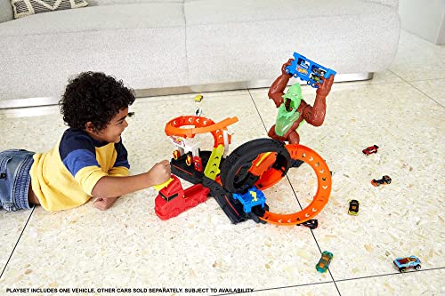 Cheap Toxic Gorilla Slam Gas Station & Tire Repair Shop Playset With Adjustable Launcher Lights & Sounds & 1 1:64 Scale Car Connects To Other Track Sets Gift For Kids 5 Years Old & Up - Vehicle Adventure Play Collection