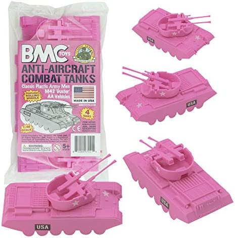 Promo Lassic Payton Anti-Aircraft Tanks – 4pc Tan Green Plastic Army Men Vehicle - Railway Imagination Collection
