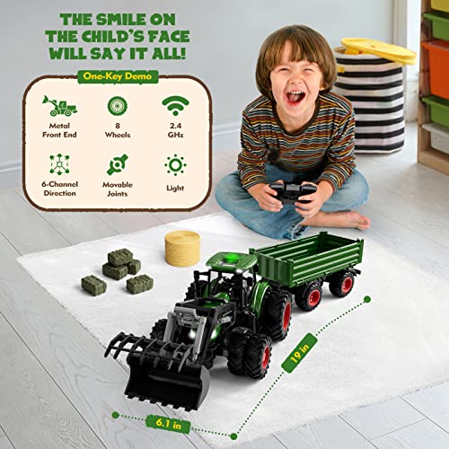 Top 10 Remote Control Tractor Toy Kids RC Tractor Set & Truck And Trailer Front Loader – Metal Car Head/8 Wheel/ Light Toddlers Farm Vehicle Toys For 2 3 4 5 6 7 8 9 Year Old Boys Christmas Birthday Gif - Farm Adventure Play Edition