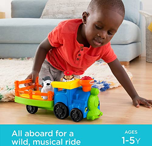 Little People Zoo Train Toy With Music And Sounds For Toddlers 1 Conductor And 2 Animal Toy Figures Choo-Choo Zoo Train - Railway Imagination Collection