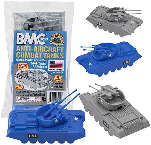 Promo Lassic Payton Anti-Aircraft Tanks – 4pc Tan Green Plastic Army Men Vehicle - Railway Imagination Collection