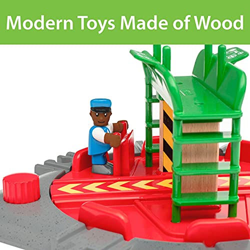 Promo World 33476 – Turntable & Figure – 2 Piece Wooden Toy Train Accessory For Kids Ages 3 And Up - Railway Imagination Collection