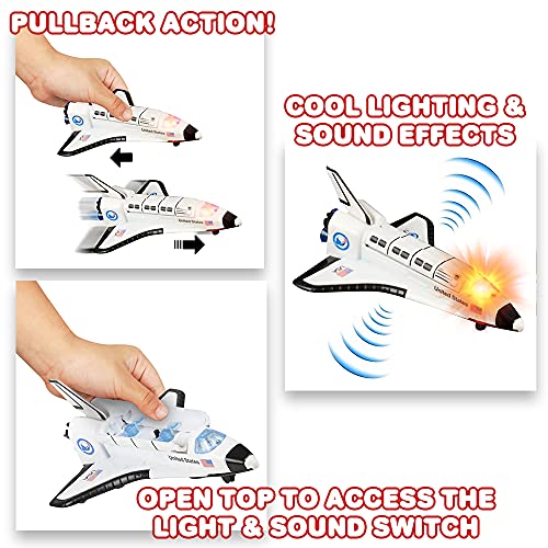 Light Up Space Shuttle Toy 1PC Battery Operated Spaceship Toy With LEDs Sounds And Pullback Motion Outer Space Party Decoration Great Space Gifts For Boys And Girls 6 Inches - Cosmic Adventure Play Set